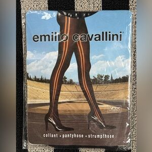 Emilio Cavallini Designer Tights Large Black Sheer Stripe Made in Italy NIP